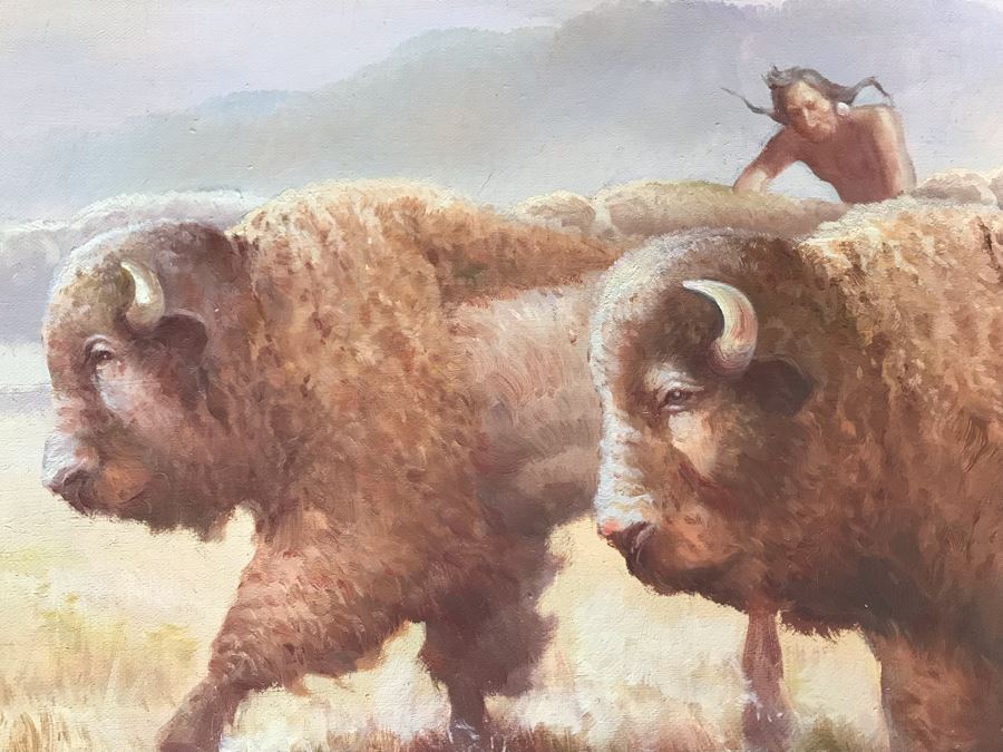 Original Western Native American Buffalo Painting By Troy Denton 36 X 24 [Photo 6]