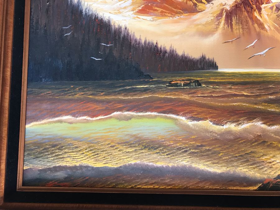 Original Seascape Mounting Painting 24 X 18 Signature Illegible 24 X 18 [Photo 4]