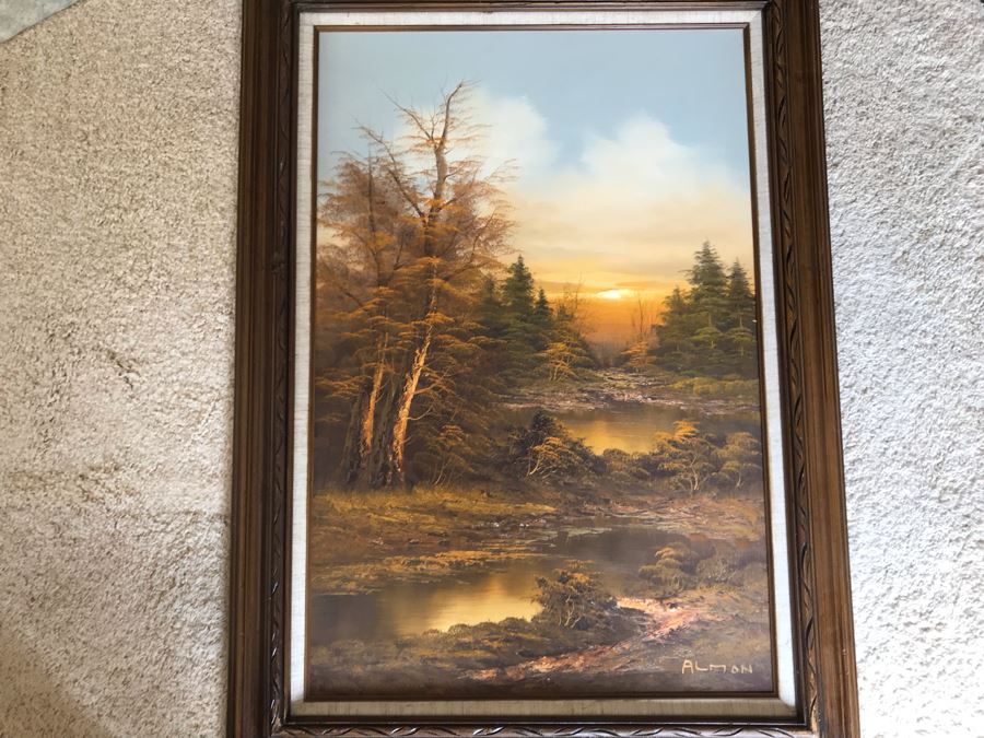 Original Forest Lake Painting With Amazing Lighting By Alman 24 X 36 [Photo 1]