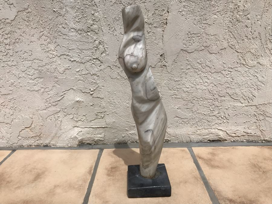 Modernist Abstract Carved Marble Nude Sculpture Base Signed Gurza 5.5W X 23H [Photo 3]