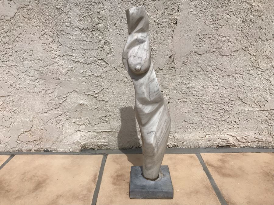 Modernist Abstract Carved Marble Nude Sculpture Base Signed Gurza 5.5W X 23H [Photo 21]