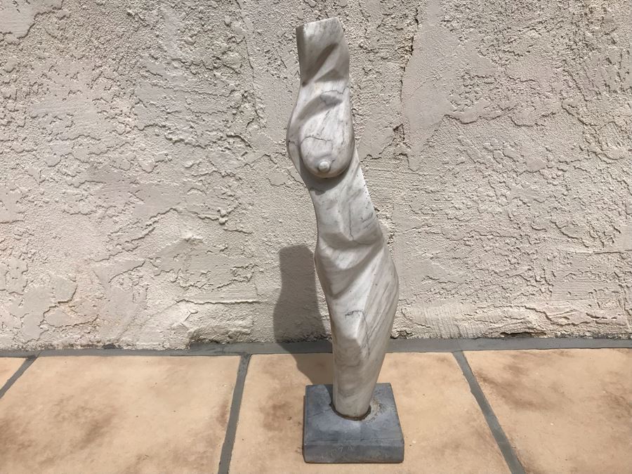 Modernist Abstract Carved Marble Nude Sculpture Base Signed Gurza 5.5W X 23H [Photo 1]
