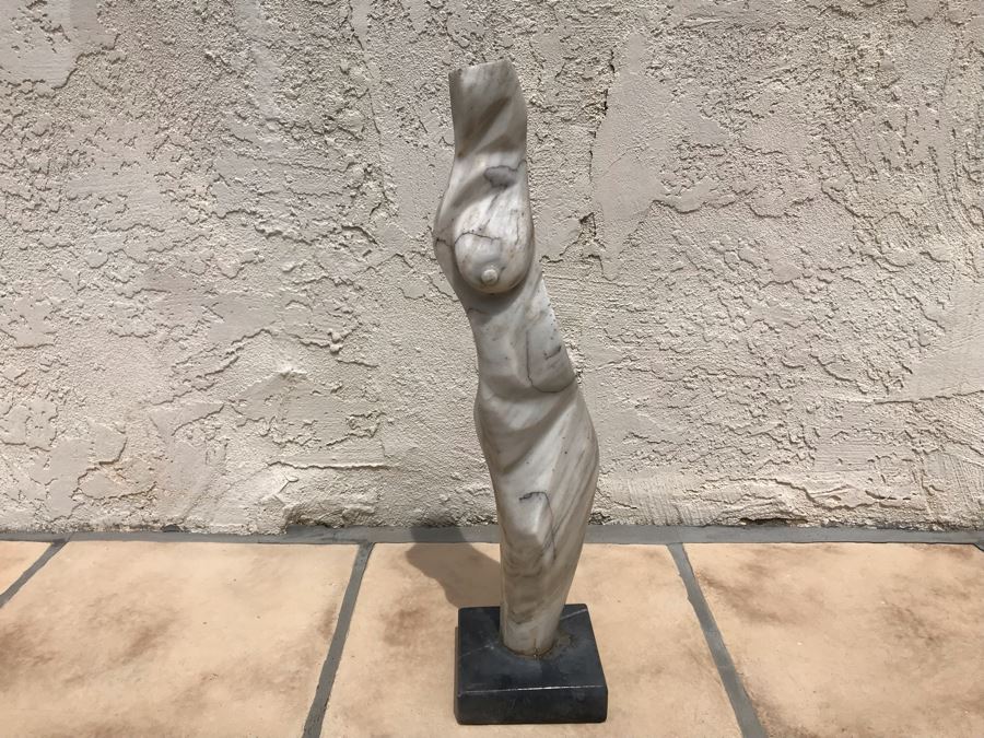 Modernist Abstract Carved Marble Nude Sculpture Base Signed Gurza 5.5W X 23H [Photo 2]