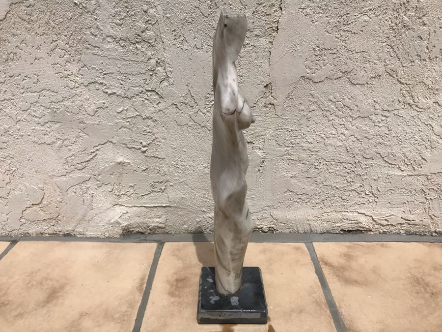 Modernist Abstract Carved Marble Nude Sculpture Base Signed Gurza 5.5W X 23H [Photo 9]