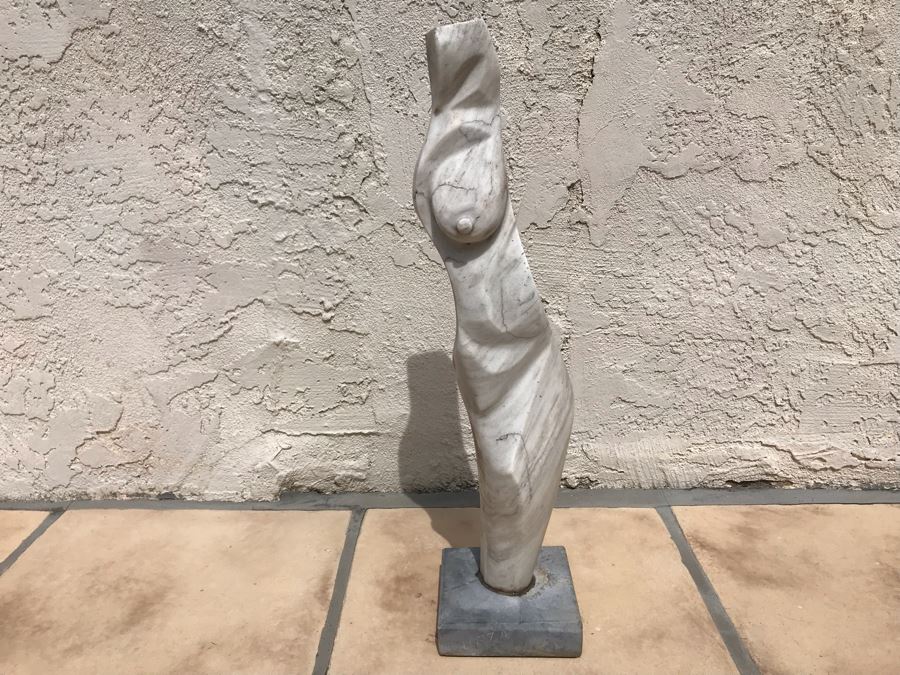 Modernist Abstract Carved Marble Nude Sculpture Base Signed Gurza 5.5W X 23H [Photo 22]