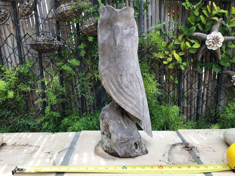 Carved Wooden Owl Sculpture 8W X 6D X 18H [Photo 2]