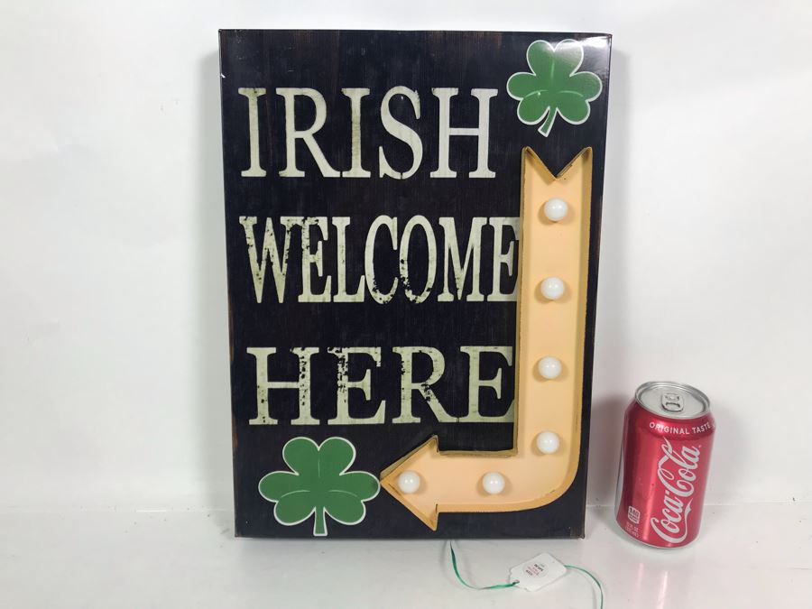 JUST ADDED - New Lighted Irish Welcome Here Metal Sign Battery Powered