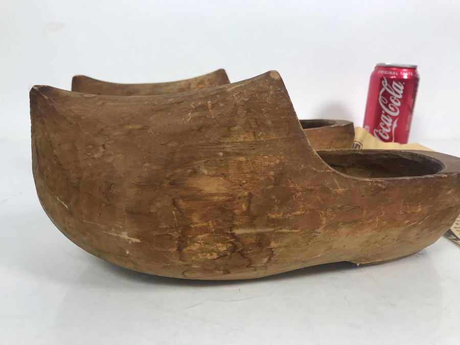 JUST ADDED - Pair Of Vintage Hand Carved Wooden Clogs Shoes 9.5 Internal Length - 11.5 External Length X 5W [Photo 4]