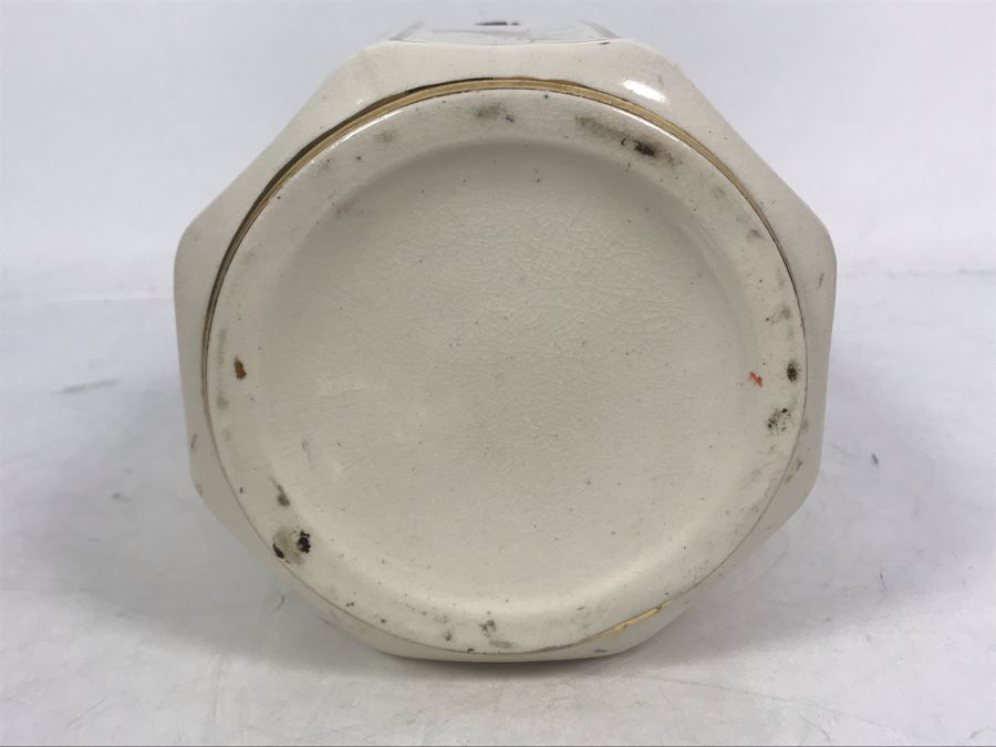 JUST ADDED - Vintage English Porcelain Biscuit Cookie Jar With Metal Handle And Lid 6W X 11H [Photo 12]
