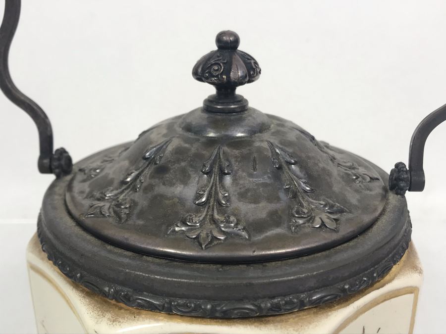 JUST ADDED - Vintage English Porcelain Biscuit Cookie Jar With Metal Handle And Lid 6W X 11H [Photo 10]