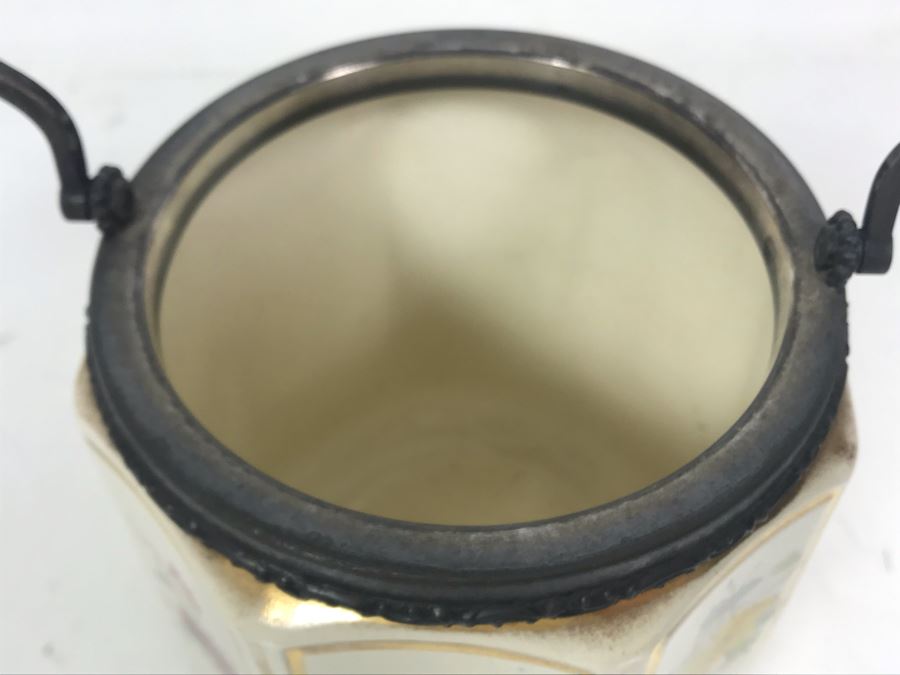JUST ADDED - Vintage English Porcelain Biscuit Cookie Jar With Metal Handle And Lid 6W X 11H [Photo 11]