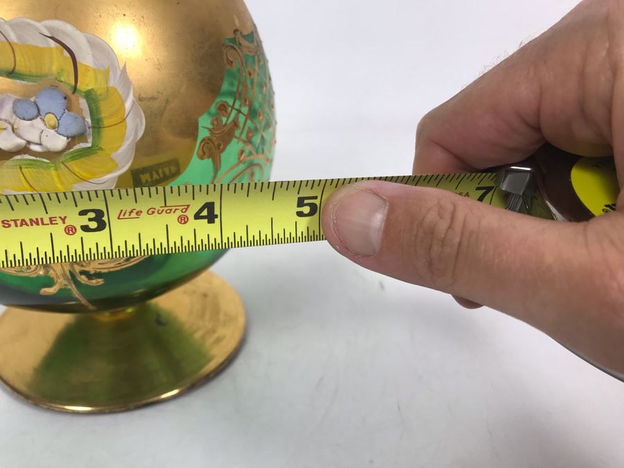 JUST ADDED - Antique Bohemian Czech Green & Gold Glass Footed Covered Candy Dish [Photo 22]