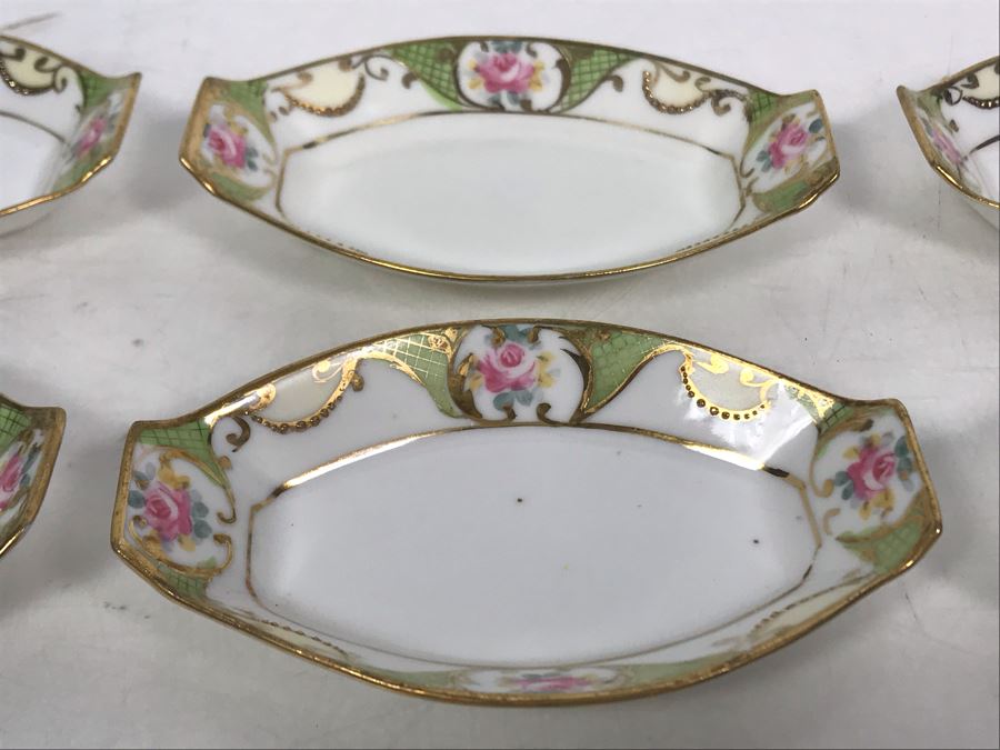 JUST ADDED - Antique Hand Painted NIPPON Japan Sushi Celery Serving Dish Platter 12.75 X 6.5 With Six Salt Plates 3.75 X 2.5 [Photo 12]
