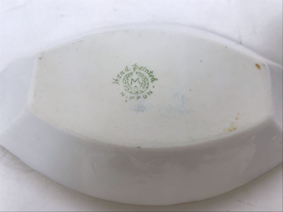 JUST ADDED - Antique Hand Painted NIPPON Japan Sushi Celery Serving Dish Platter 12.75 X 6.5 With Six Salt Plates 3.75 X 2.5 [Photo 14]