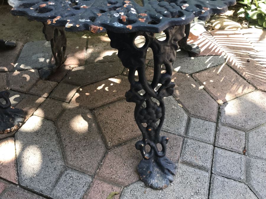 Heavy Cast Iron Outdoor Chair 23W X 20D X 27H With Matching Side Table 24W X 14H Grapes Vine Motif [Photo 8]