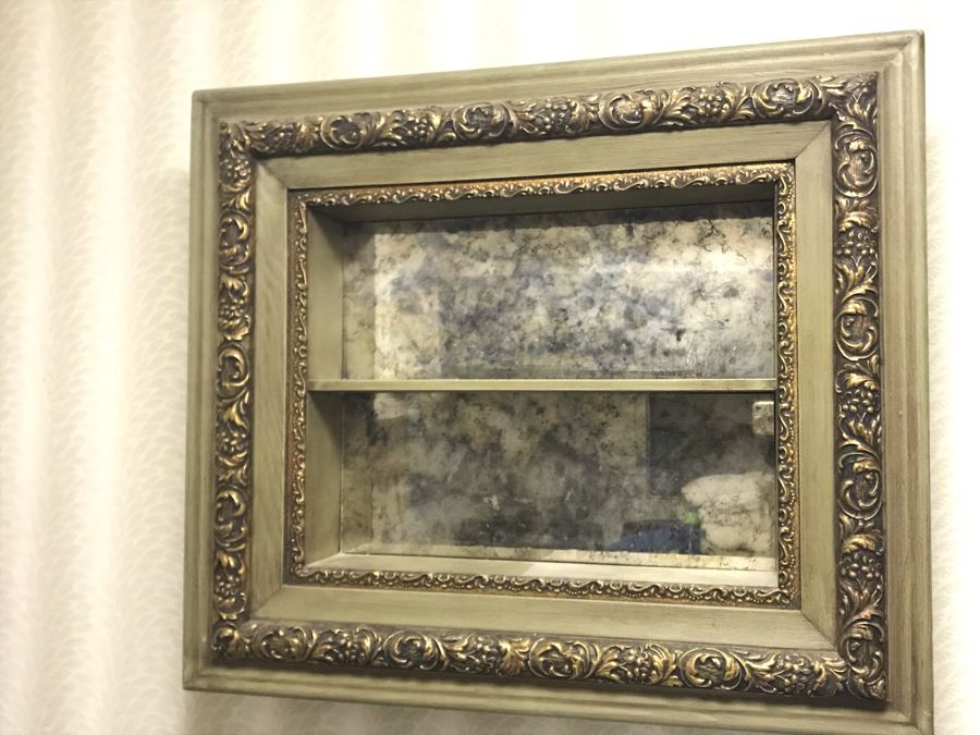 Vintage Mirrored Gold Tone Hanging Shelf 30.5W X 26H X 6D [Photo 2]