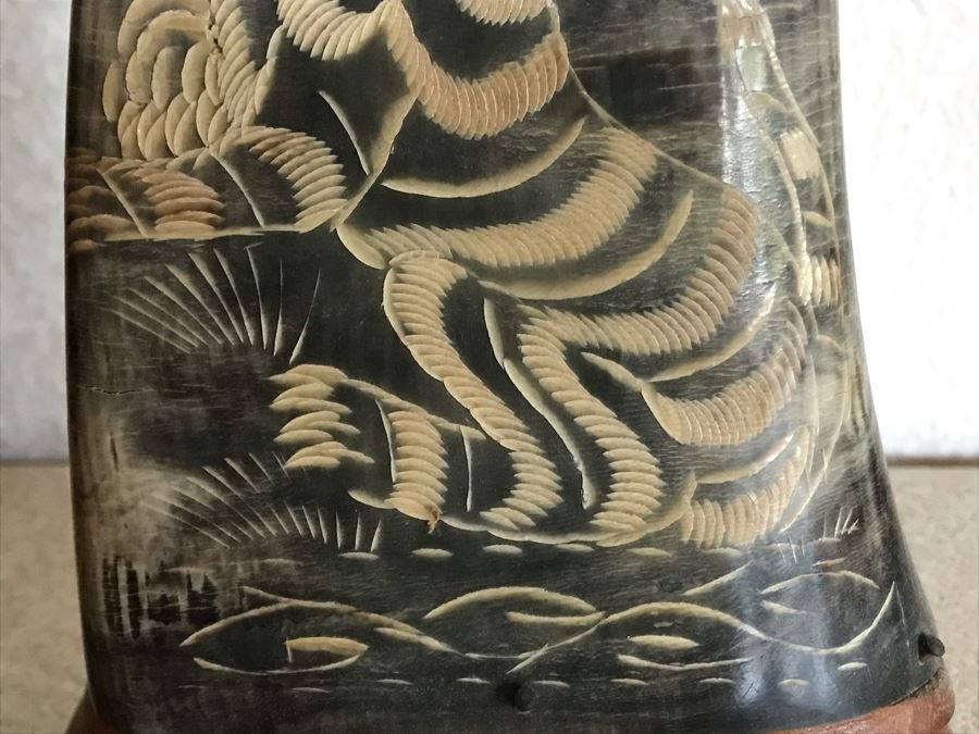 Hand Carved Horn Decorated With Tiger And Dragon Serpent Design Each 9W X 3.5D X 15H [Photo 7]