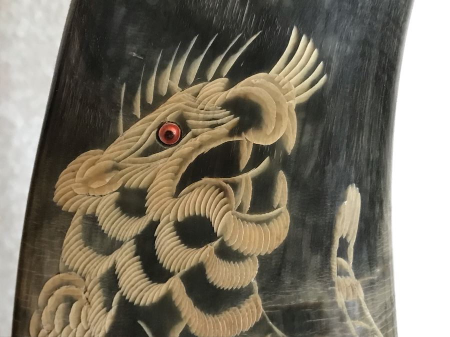 Hand Carved Horn Decorated With Tiger And Dragon Serpent Design Each 9W X 3.5D X 15H [Photo 6]