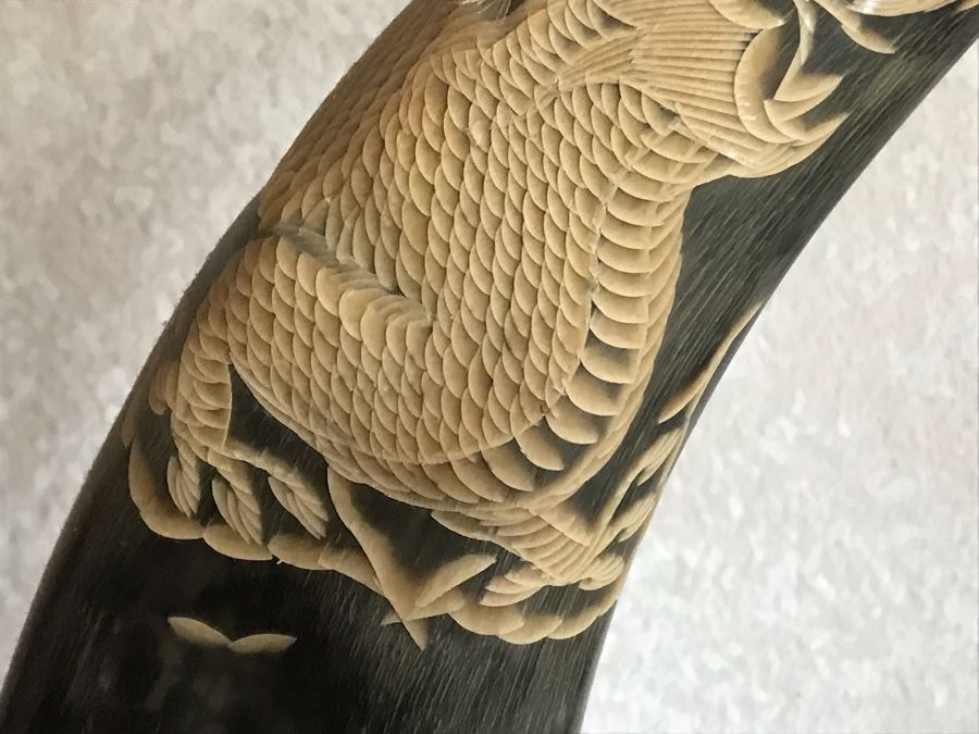 Hand Carved Horn Decorated With Tiger And Dragon Serpent Design Each 9W X 3.5D X 15H [Photo 10]