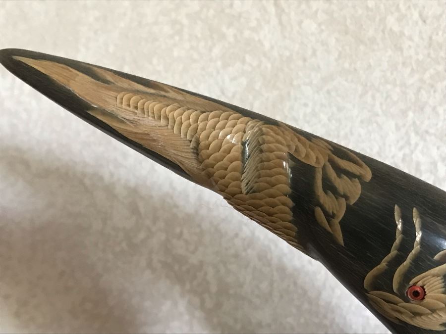 Hand Carved Horn Decorated With Tiger And Dragon Serpent Design Each 9W X 3.5D X 15H [Photo 14]