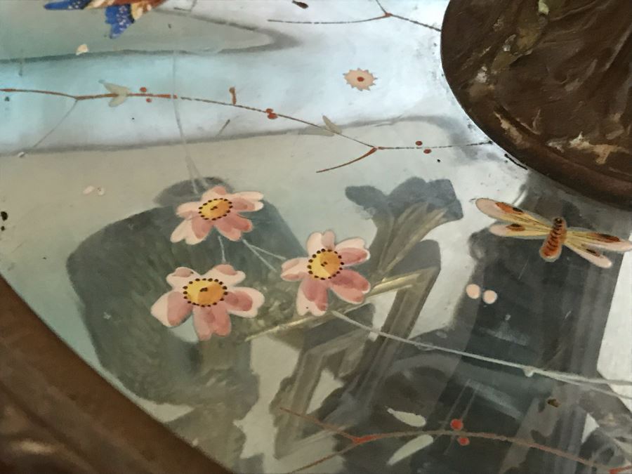 Impressive Antique Epergne Centerpiece With Hand Painted Blue Venetian Glass Decorated With Butterflies, Dragonflies And Flowers Supported By Gilded Brass Chinoiserie Base Featuring Dragons Serpents 26H X 12W [Photo 14]