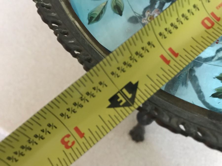 Impressive Antique Epergne Centerpiece With Hand Painted Blue Venetian Glass Decorated With Butterflies, Dragonflies And Flowers Supported By Gilded Brass Chinoiserie Base Featuring Dragons Serpents 26H X 12W [Photo 33]