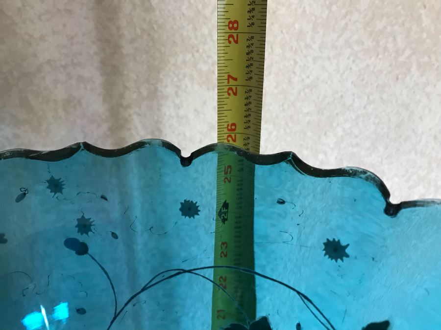 Impressive Antique Epergne Centerpiece With Hand Painted Blue Venetian Glass Decorated With Butterflies, Dragonflies And Flowers Supported By Gilded Brass Chinoiserie Base Featuring Dragons Serpents 26H X 12W [Photo 32]