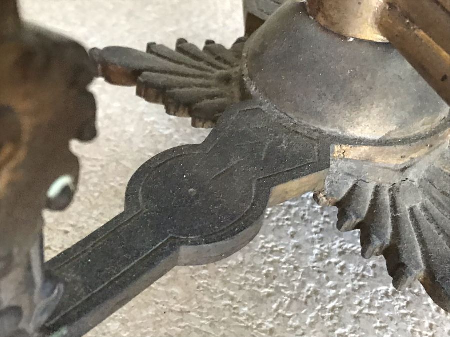 Impressive Antique Epergne Centerpiece With Hand Painted Blue Venetian Glass Decorated With Butterflies, Dragonflies And Flowers Supported By Gilded Brass Chinoiserie Base Featuring Dragons Serpents 26H X 12W [Photo 29]