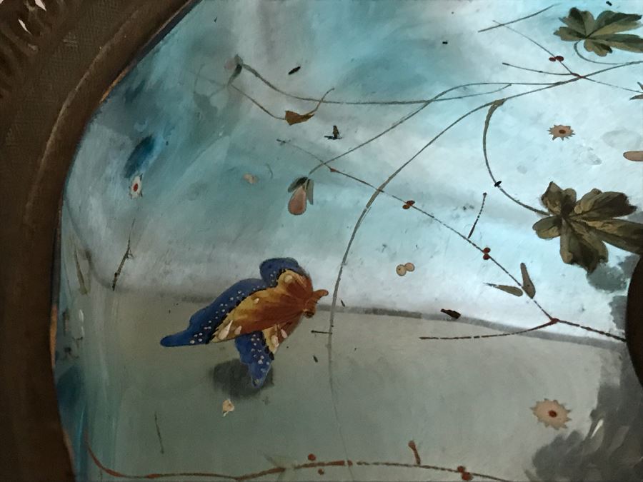 Impressive Antique Epergne Centerpiece With Hand Painted Blue Venetian Glass Decorated With Butterflies, Dragonflies And Flowers Supported By Gilded Brass Chinoiserie Base Featuring Dragons Serpents 26H X 12W [Photo 15]