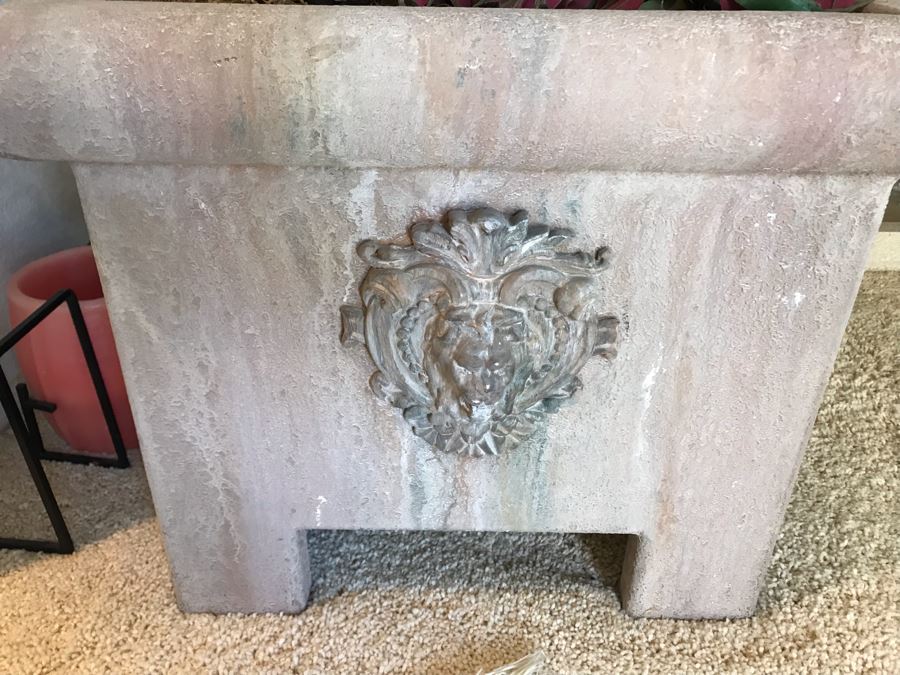 Large 12'H Indoor Artificial Tree Plant With Custom Planter Featuring Lion's Head Design [Photo 2]