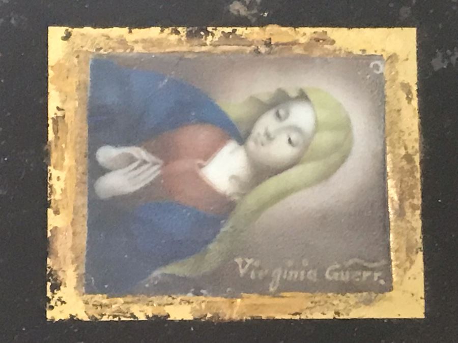 Antique 1745 Reverse Painted Glass Virgin Mary Portrait Signed Virginia Guerr Frame Measures 11.5 X 13 [Photo 8]