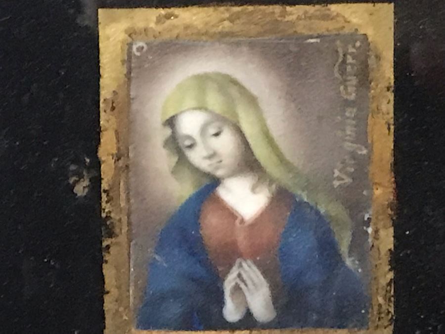 Antique 1745 Reverse Painted Glass Virgin Mary Portrait Signed Virginia Guerr Frame Measures 11.5 X 13 [Photo 12]