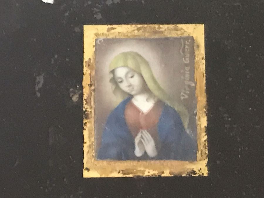 Antique 1745 Reverse Painted Glass Virgin Mary Portrait Signed Virginia Guerr Frame Measures 11.5 X 13 [Photo 6]