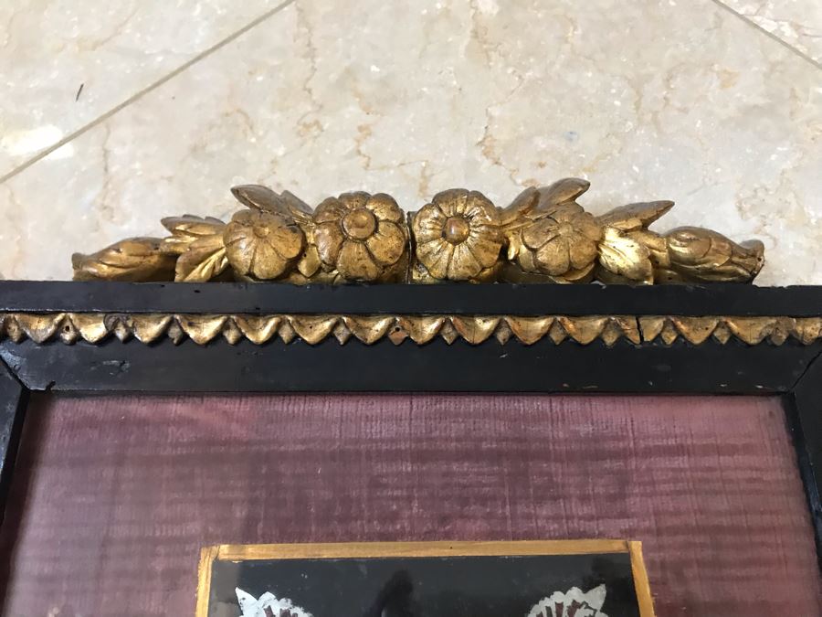 Antique 1745 Reverse Painted Glass Virgin Mary Portrait Signed Virginia Guerr Frame Measures 11.5 X 13 [Photo 13]