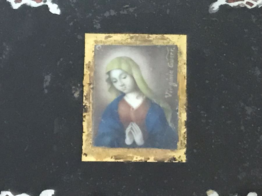 Antique 1745 Reverse Painted Glass Virgin Mary Portrait Signed Virginia Guerr Frame Measures 11.5 X 13 [Photo 4]