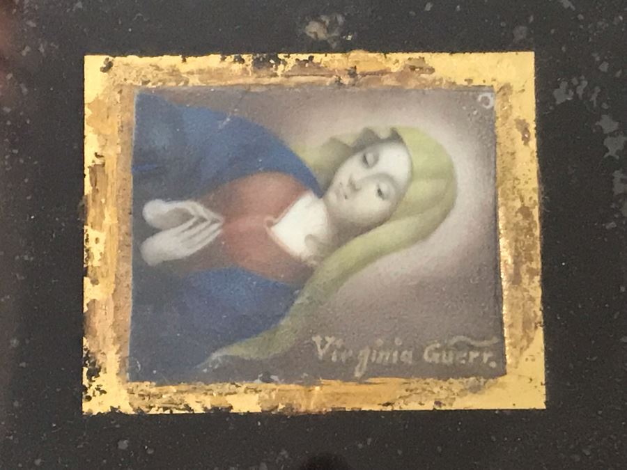 Antique 1745 Reverse Painted Glass Virgin Mary Portrait Signed Virginia Guerr Frame Measures 11.5 X 13 [Photo 10]