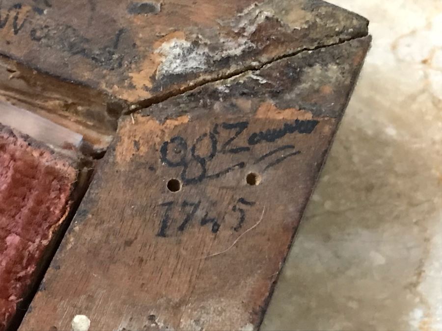 Antique 1745 Reverse Painted Glass Virgin Mary Portrait Signed Virginia Guerr Frame Measures 11.5 X 13 [Photo 17]