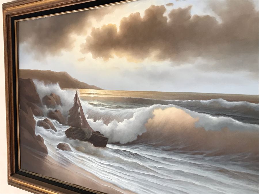 Original Large Seascape Oil Painting By Jorge Prieto B 57 X 35 [Photo 2]