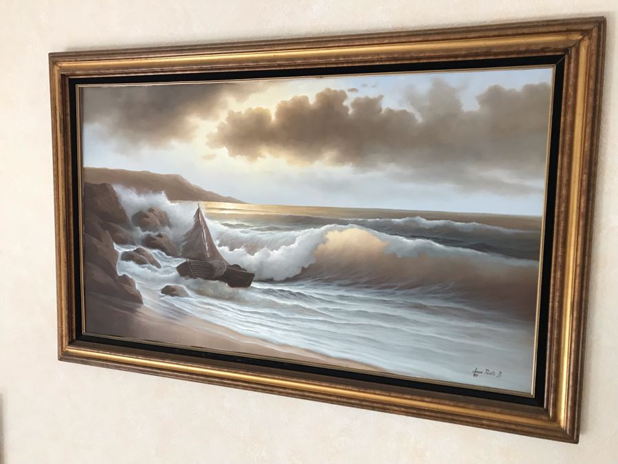 Original Large Seascape Oil Painting By Jorge Prieto B 57 X 35 [Photo 1]