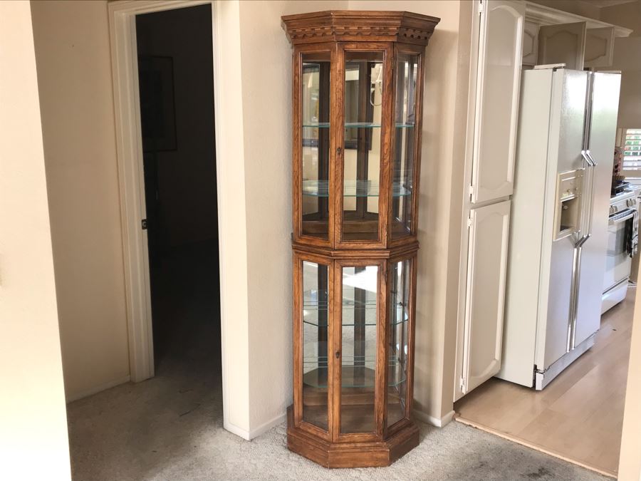 Lighted Curio Display Cabinet With Glass Shelves By Barker Brothers Furniture Los Angeles