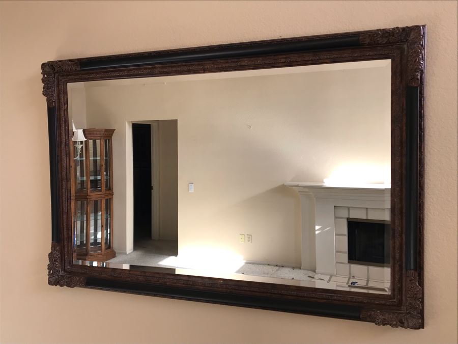 Large Wooden Beveled Glass Wall Mirror 66.5W X 44.5H [Photo 2]