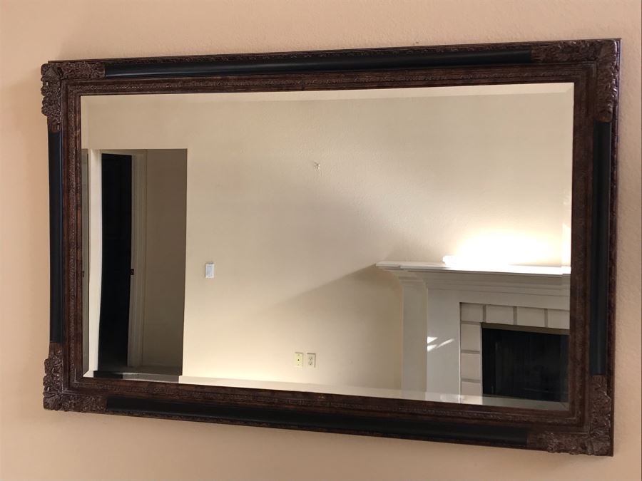 Large Wooden Beveled Glass Wall Mirror 66.5W X 44.5H [Photo 3]