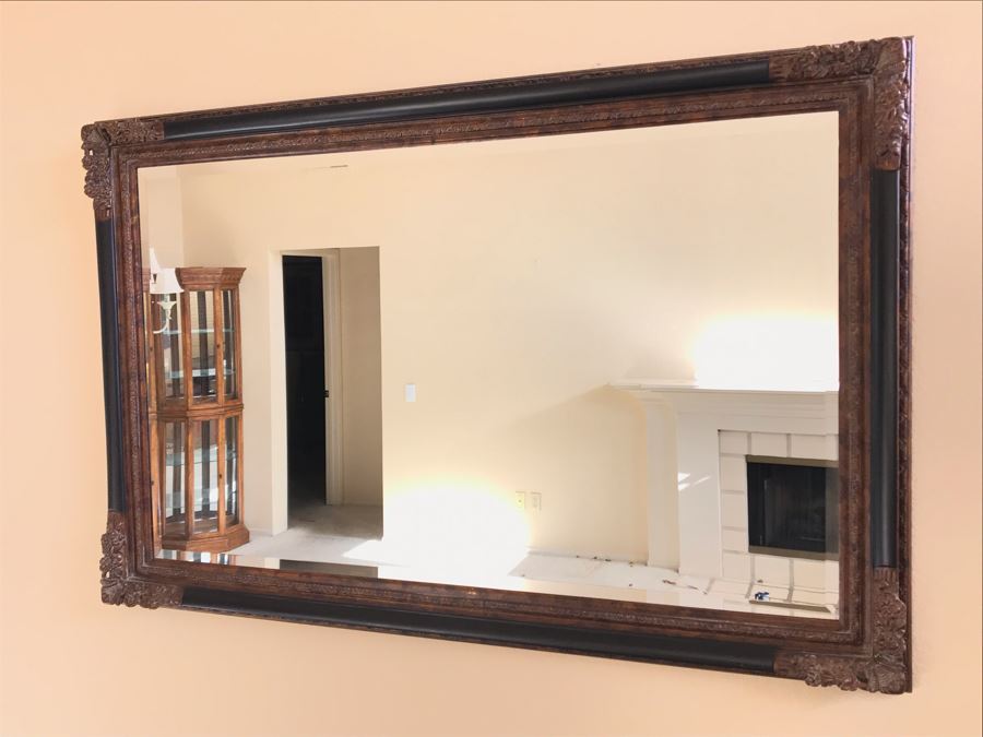 Large Wooden Beveled Glass Wall Mirror 66.5W X 44.5H [Photo 1]