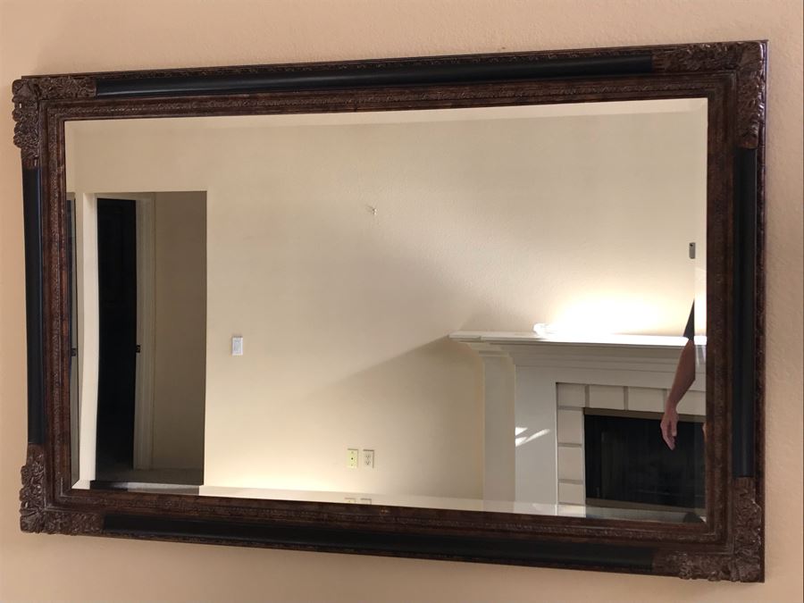 Large Wooden Beveled Glass Wall Mirror 66.5W X 44.5H [Photo 5]