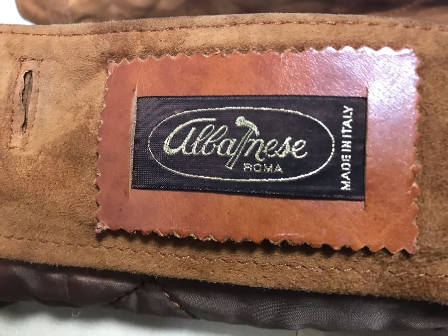 Albanese Roma Italy Suede Leather Jacket With Fur Lined Hood Size 42 [Photo 8]