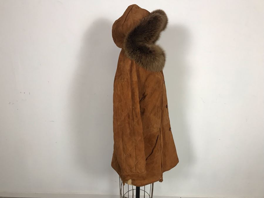 Albanese Roma Italy Suede Leather Jacket With Fur Lined Hood Size 42 [Photo 4]