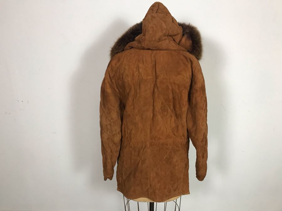 Albanese Roma Italy Suede Leather Jacket With Fur Lined Hood Size 42 [Photo 5]