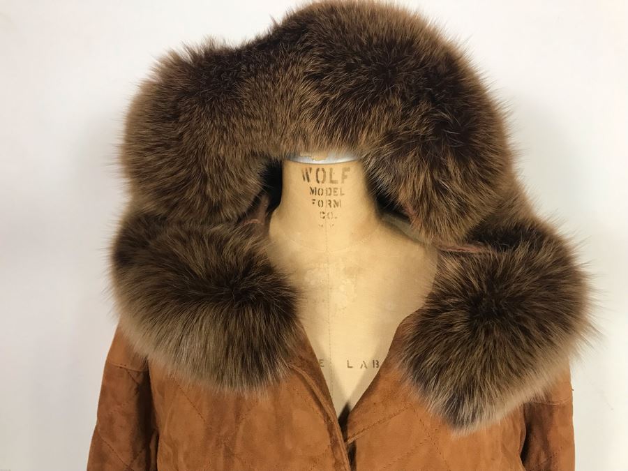 Albanese Roma Italy Suede Leather Jacket With Fur Lined Hood Size 42 [Photo 3]