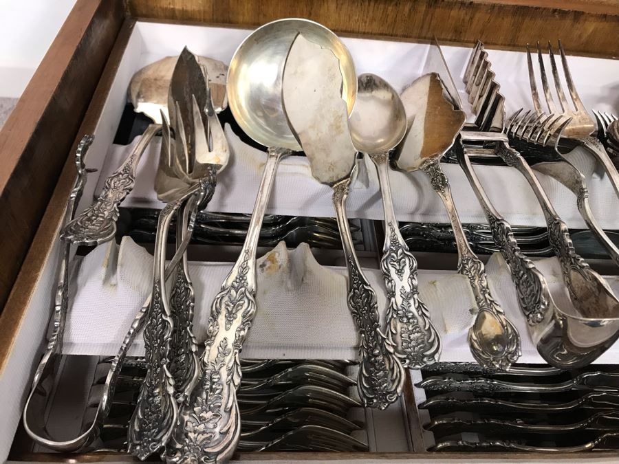 MASSIVE Vintage Italian 800 Silver Flatware Set W/ Serving Pieces Hallmarked 72 PA Palermo Italy