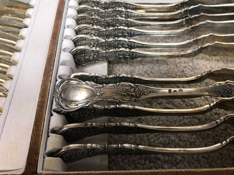 MASSIVE Vintage Italian 800 Silver Flatware Set W/ Serving Pieces Hallmarked 72 PA Palermo Italy A.P.I.S. Silversmith W/ Impressive Olive Wood Silverware Chest With 4 Sliding Drawers (52.6LBS W/ Box - Apx 20Lbs 800 Silver) - See Photos - Has Reserve Price [Photo 38]